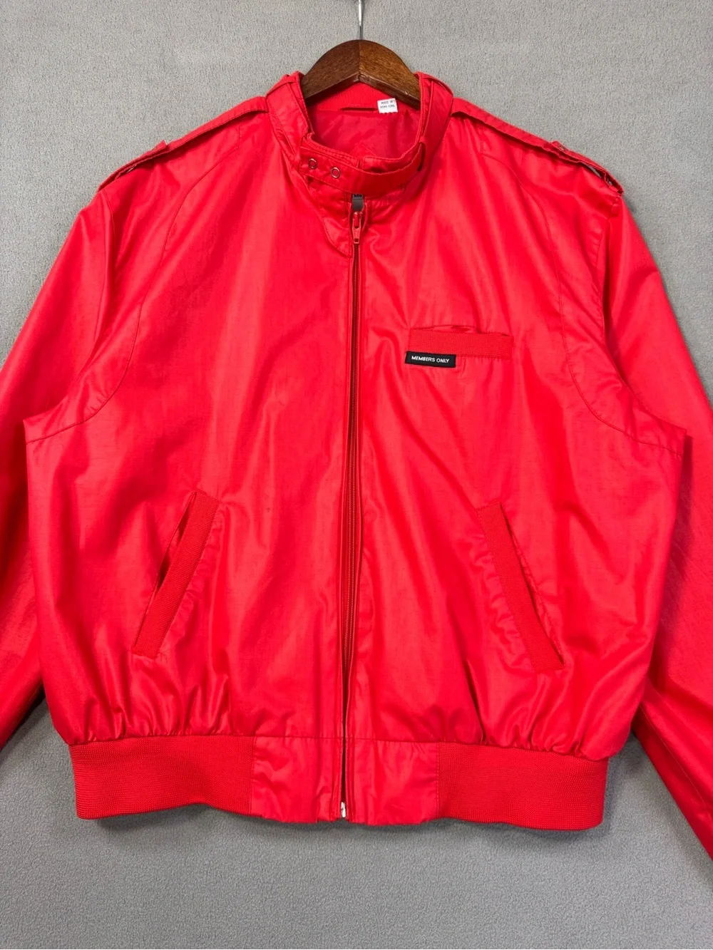 Vintage 80’s Members Only Jacket Red Racer Zip Bomber Made in Hong Kong, XL 44